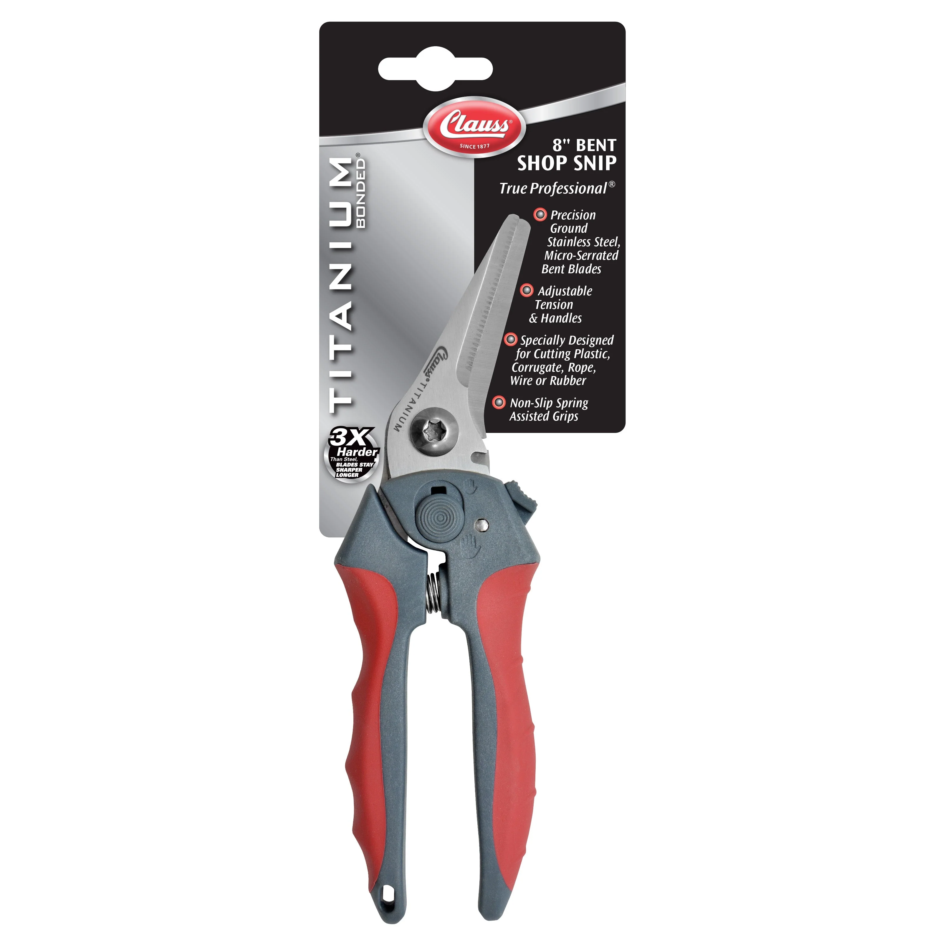 Clauss 8" Titanium Bonded Spring-Assist Bent Snip - Image 4
