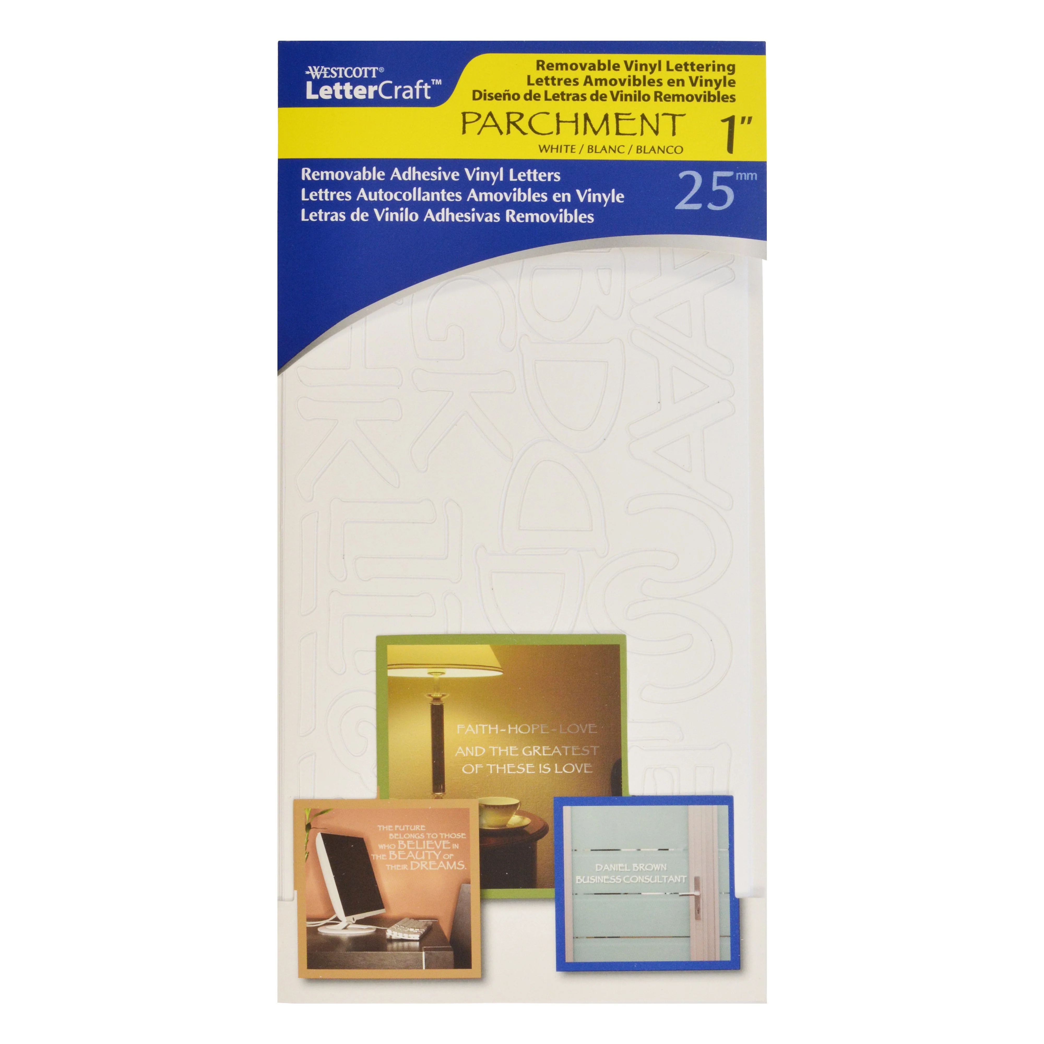 Westcott 1" LetterCraft Removable Vinyl Lettering, Parchment, White (15822)