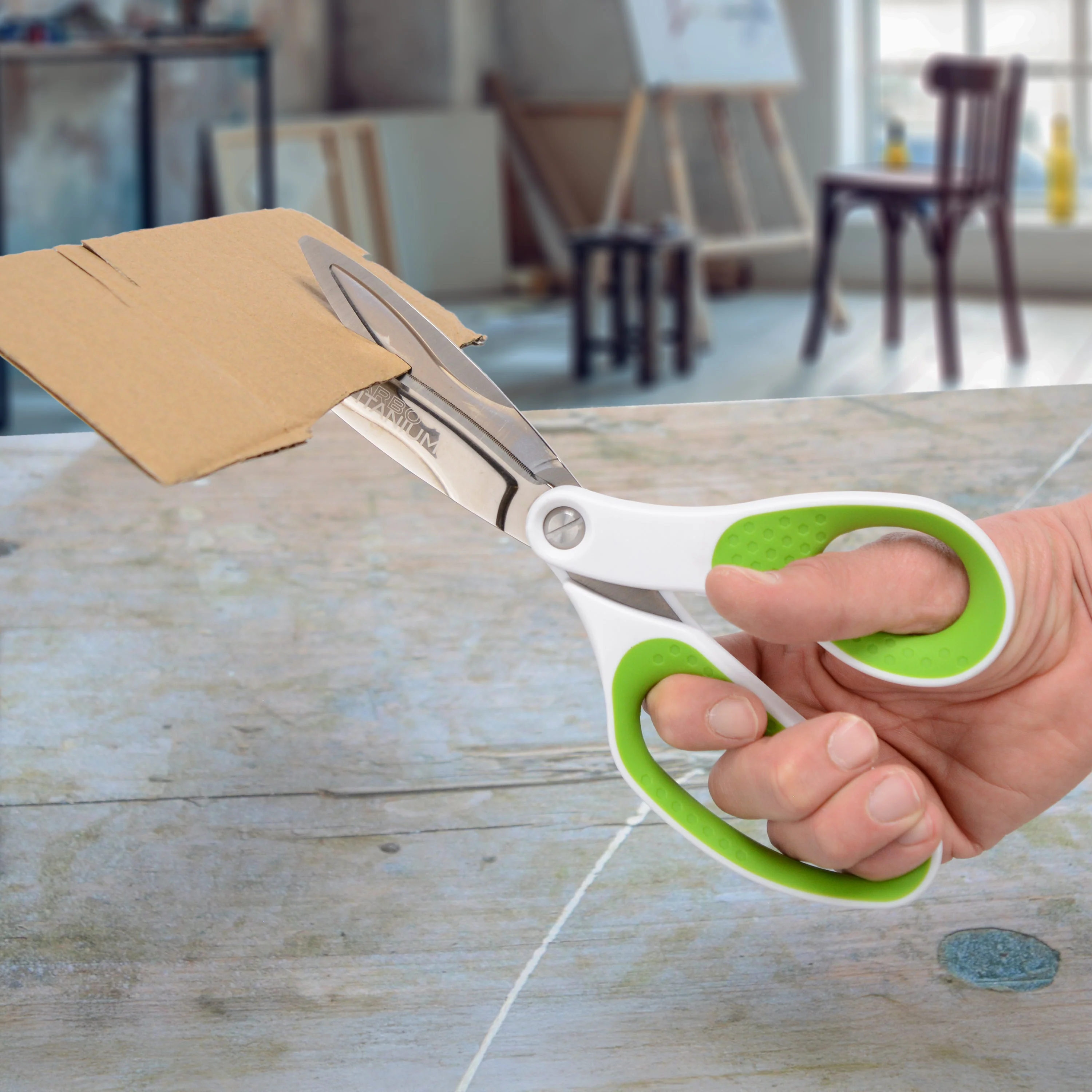 Westcott 10" CarboTitanium Industrial Strength DIY and Crafting Scissors for at Home or Worksite, Green/White (00971-Parent) - Image 3