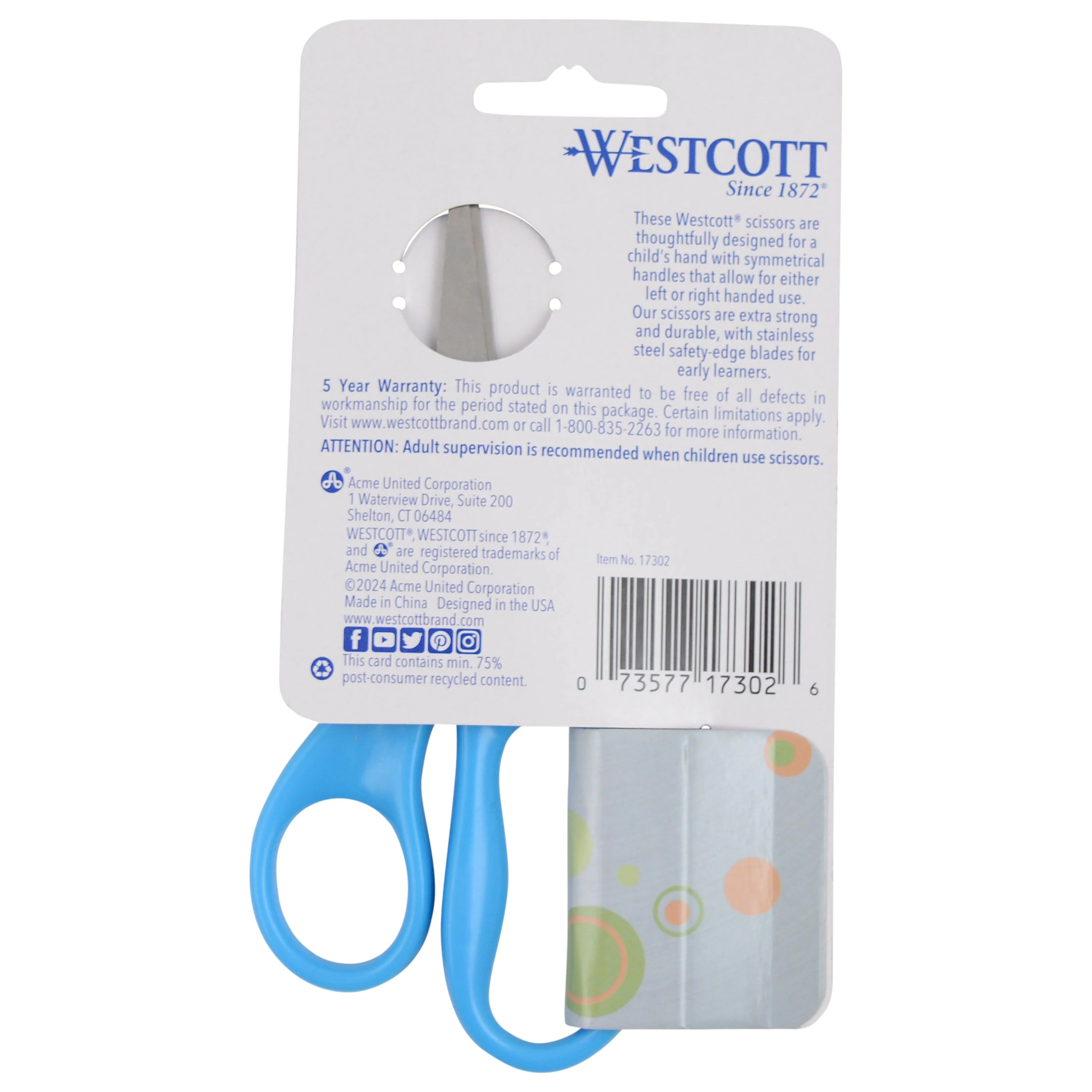 Westcott 5" Pointed-Tip Scissors for Kids Ages 6-8 - Scissors for School or Crafting - Back to School Supplies - Red, Blue (17302-PARENT) - Image 7