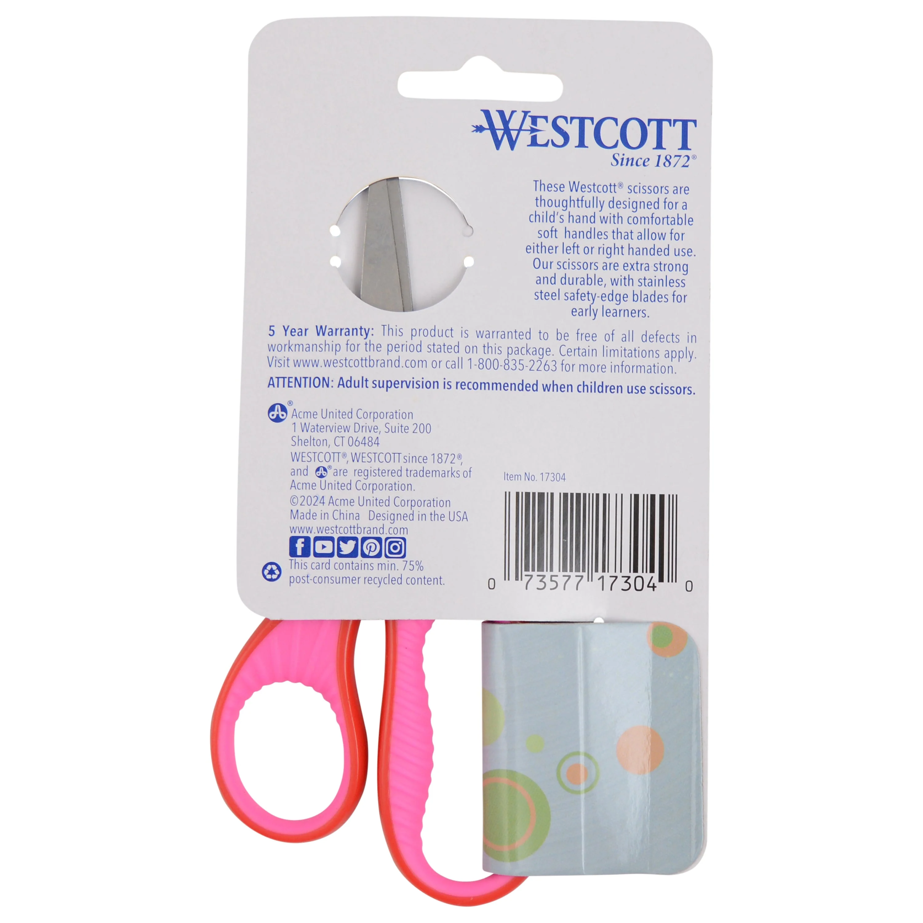 Westcott 5" Soft Handle Pointed-Tip Scissors for Kids Ages 6-8 - Scissors for School or Crafting - Back to School Supplies - Red/Pink, Blue/Green (17304-PARENT) - Image 7