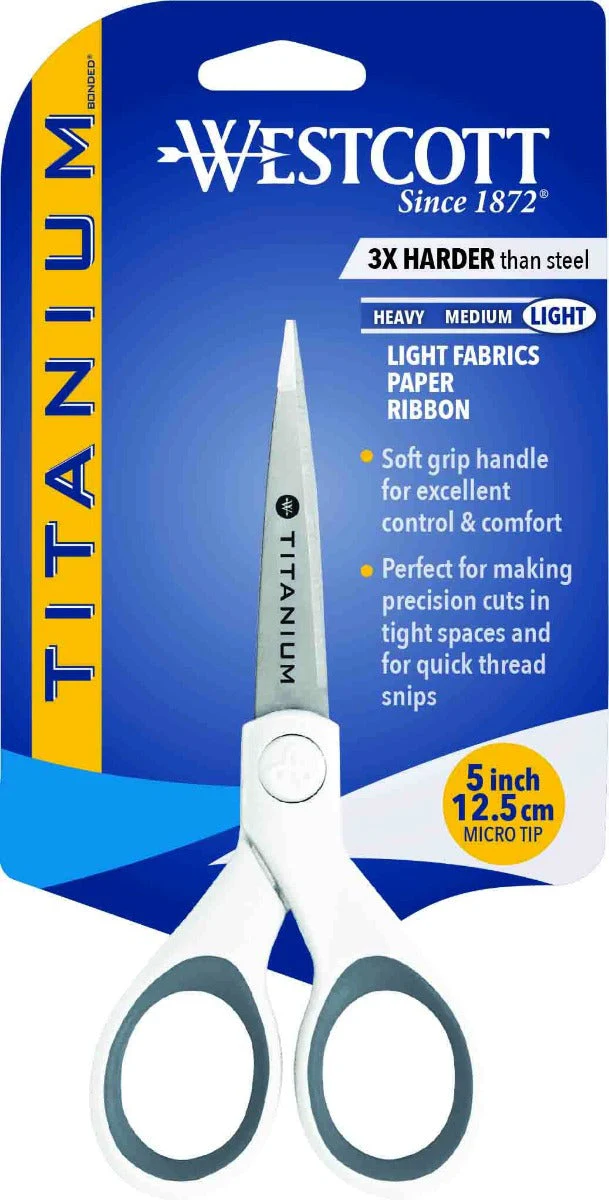 Westcott 5" Straight Titanium Bonded Craft Scissors with Micro Tip, White (16376) - Image 8