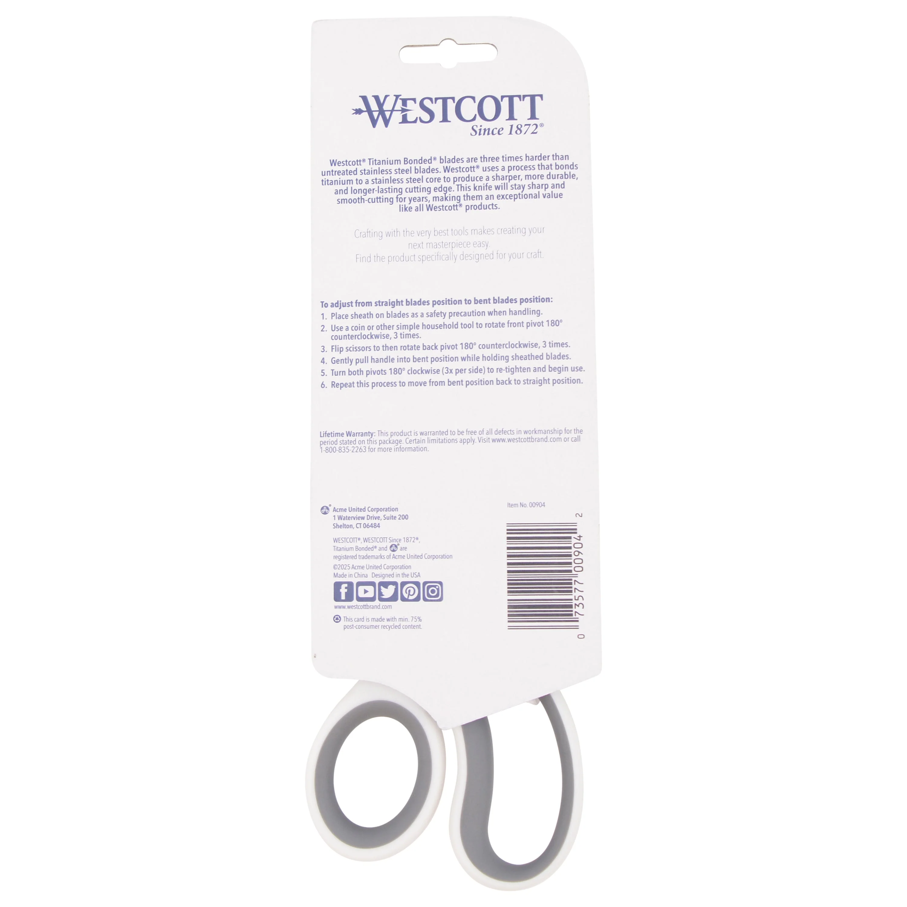 Westcott 8.5” Swivel Pivot Scissors, Adjustable Straight or Bent Blades, Titanium Bonded, Ergonomic Cutting with Protective Sheath, White/Gray (00904-Parent) - Image 12