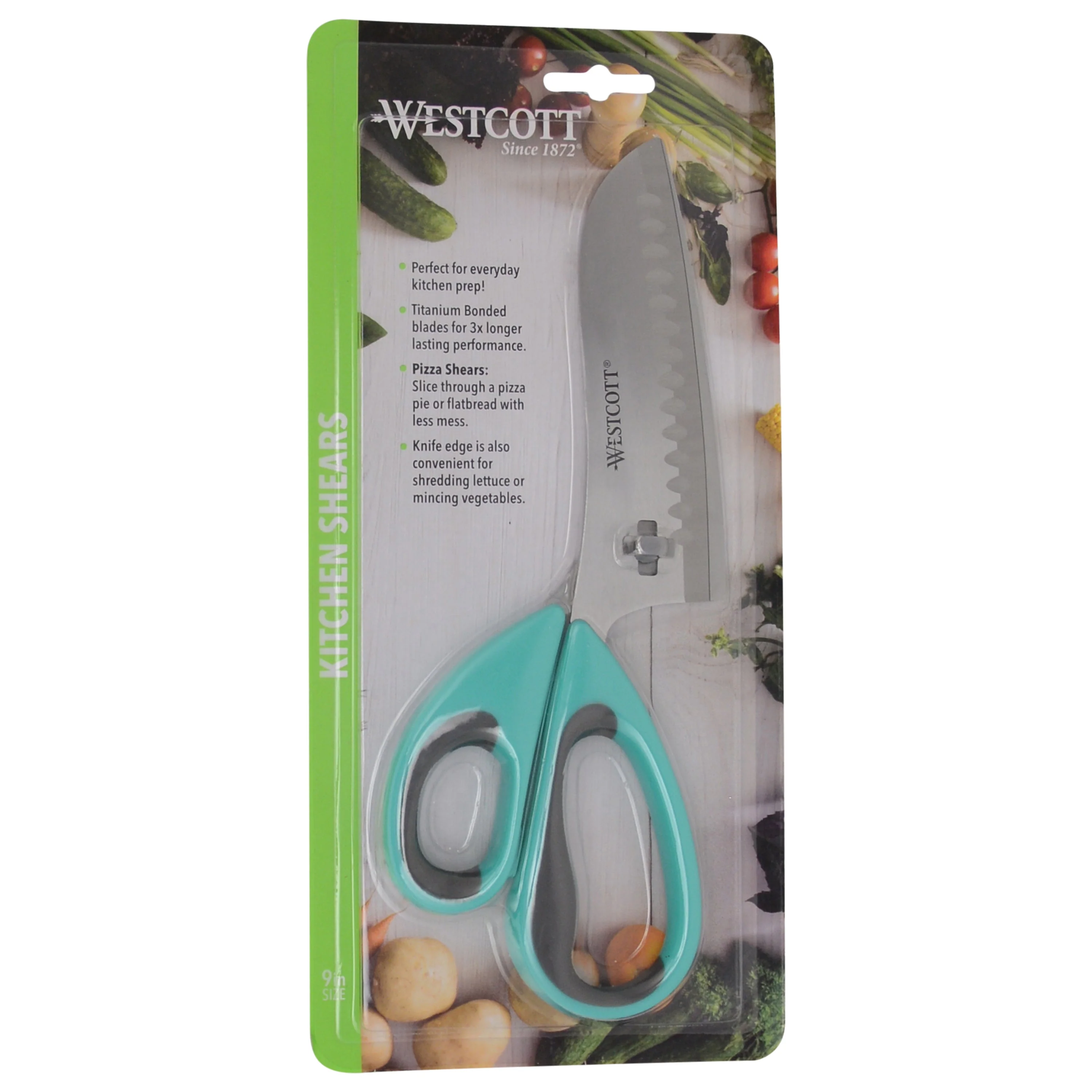 Westcott 9" Titanium Bonded Soft Handle Kitchen Pizza Scissors, Teal (00825)