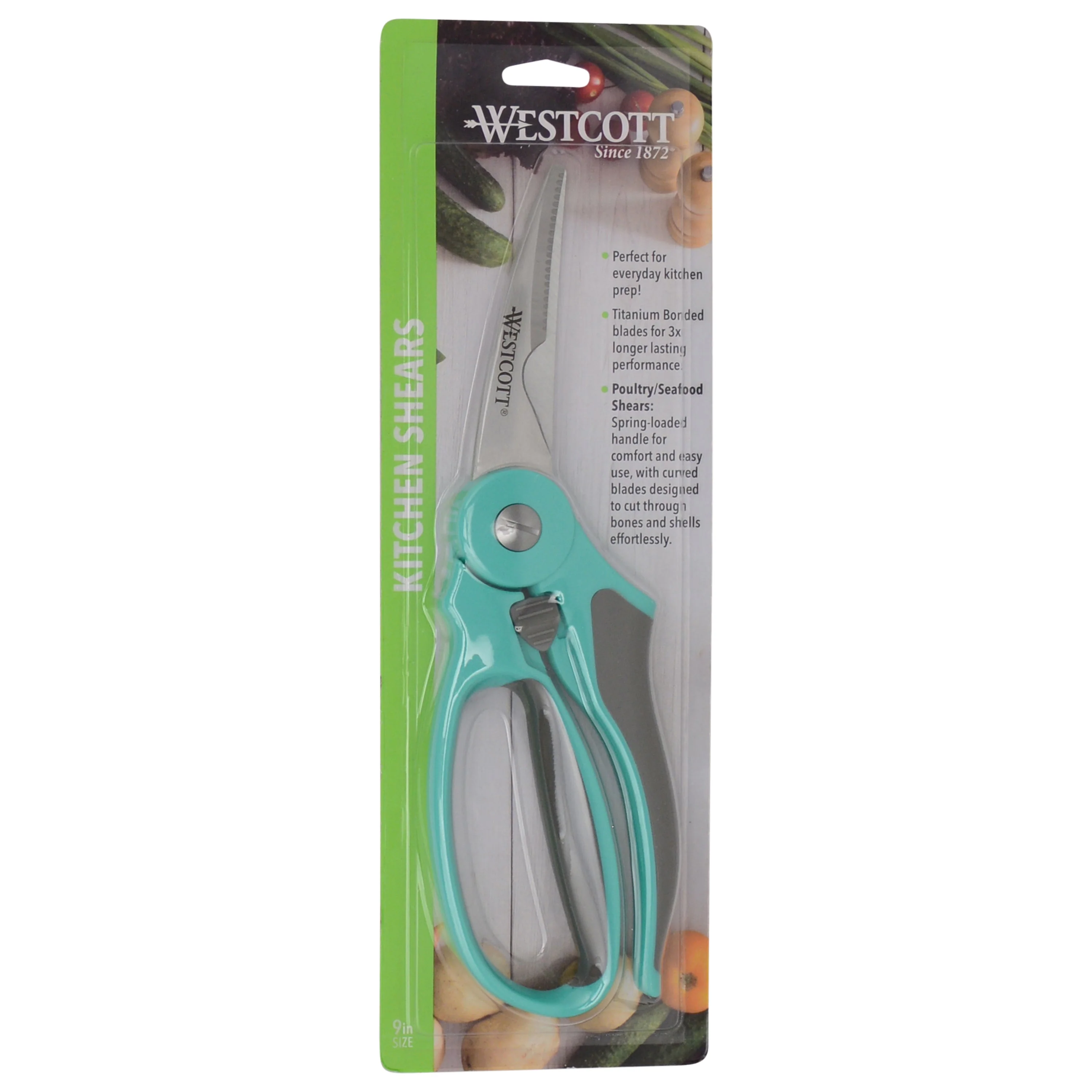 Westcott 9" Titanium Bonded Soft Handle Spring Assist Kitchen Shears, Teal (00828)