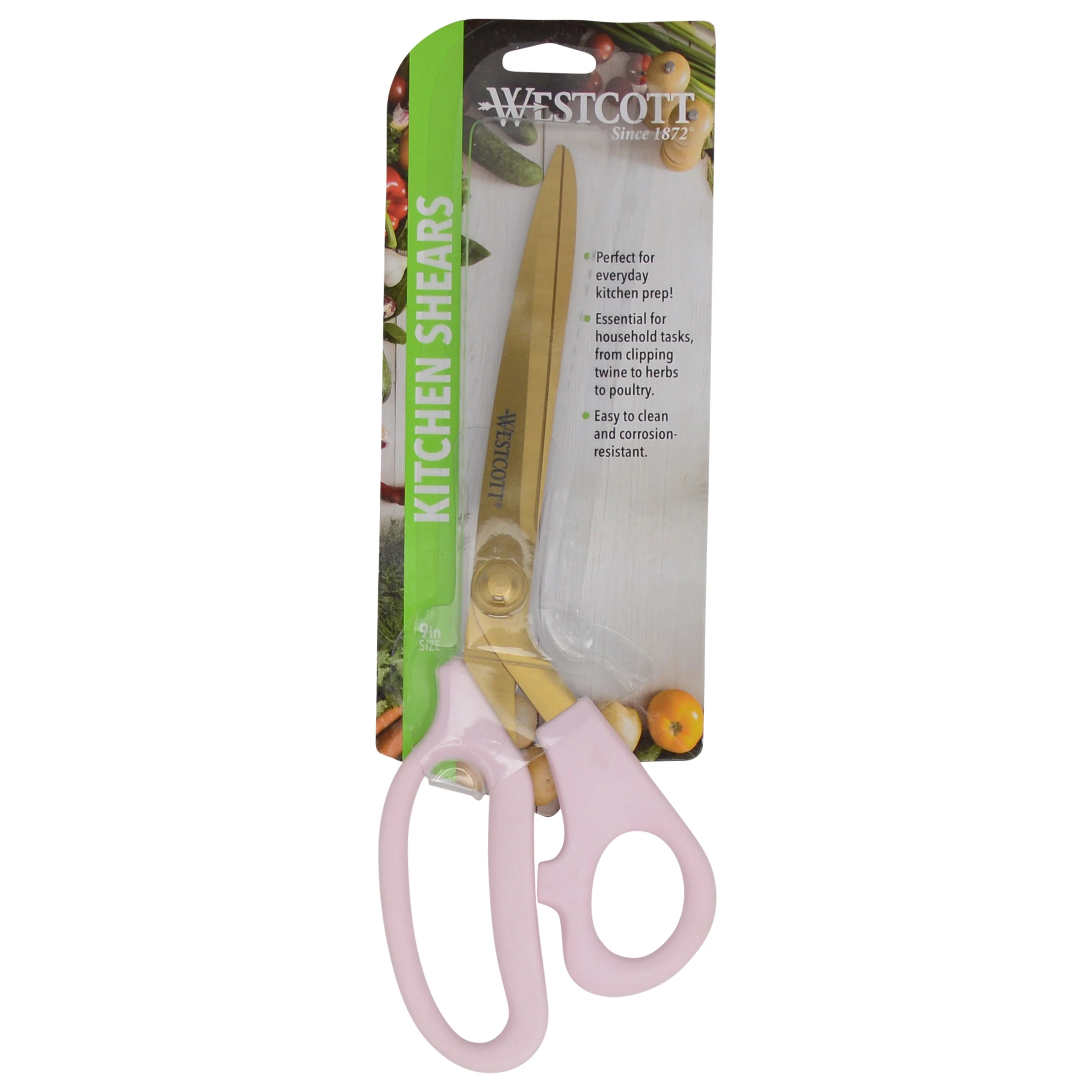 Westcott 9in All Purpose Kitchen Shears, Pink with Gold Blade (00824)