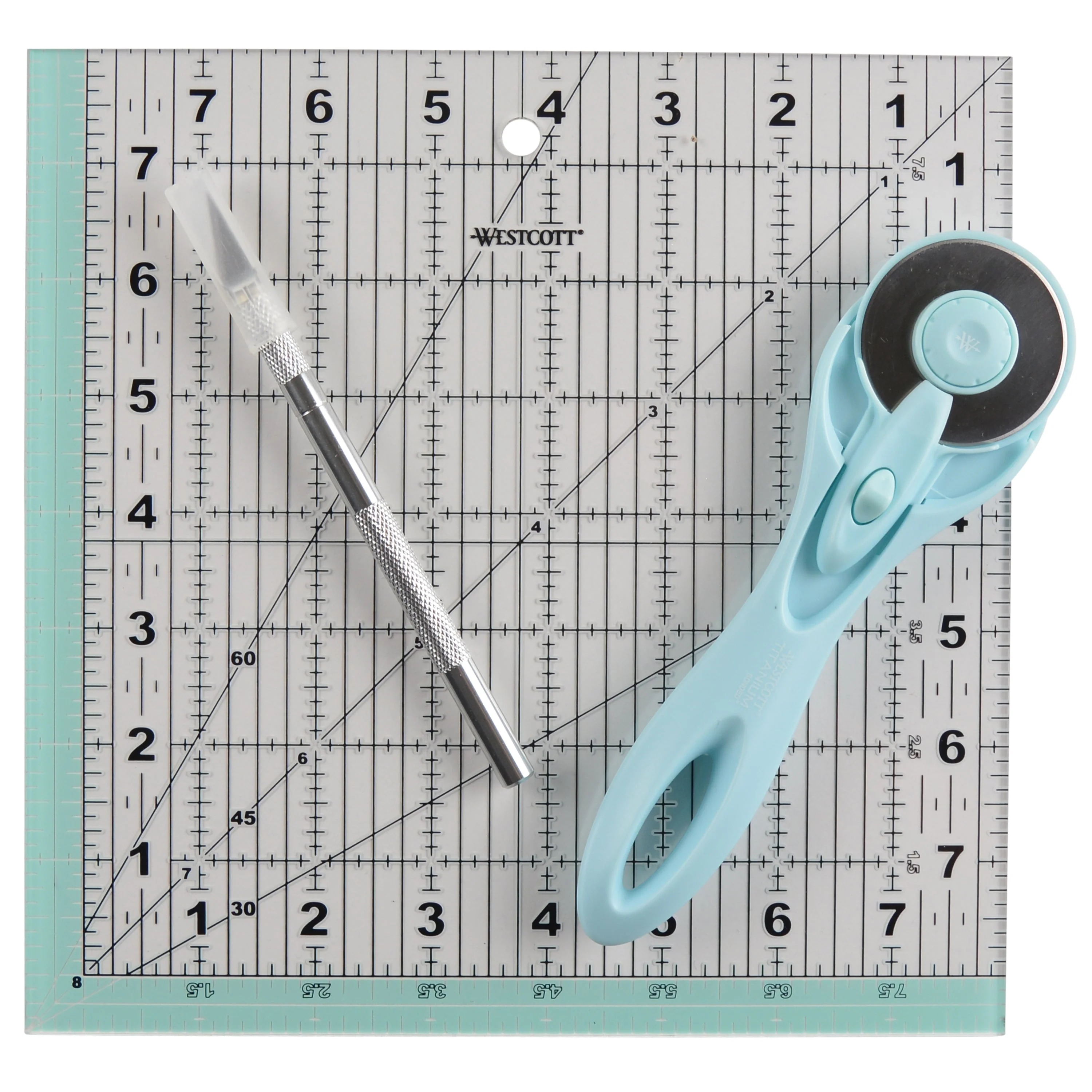 Westcott Acrylic Ruler, Rotary Cutter, Hobby Knife, Blue, 3-Pack (14799-PARENT)
