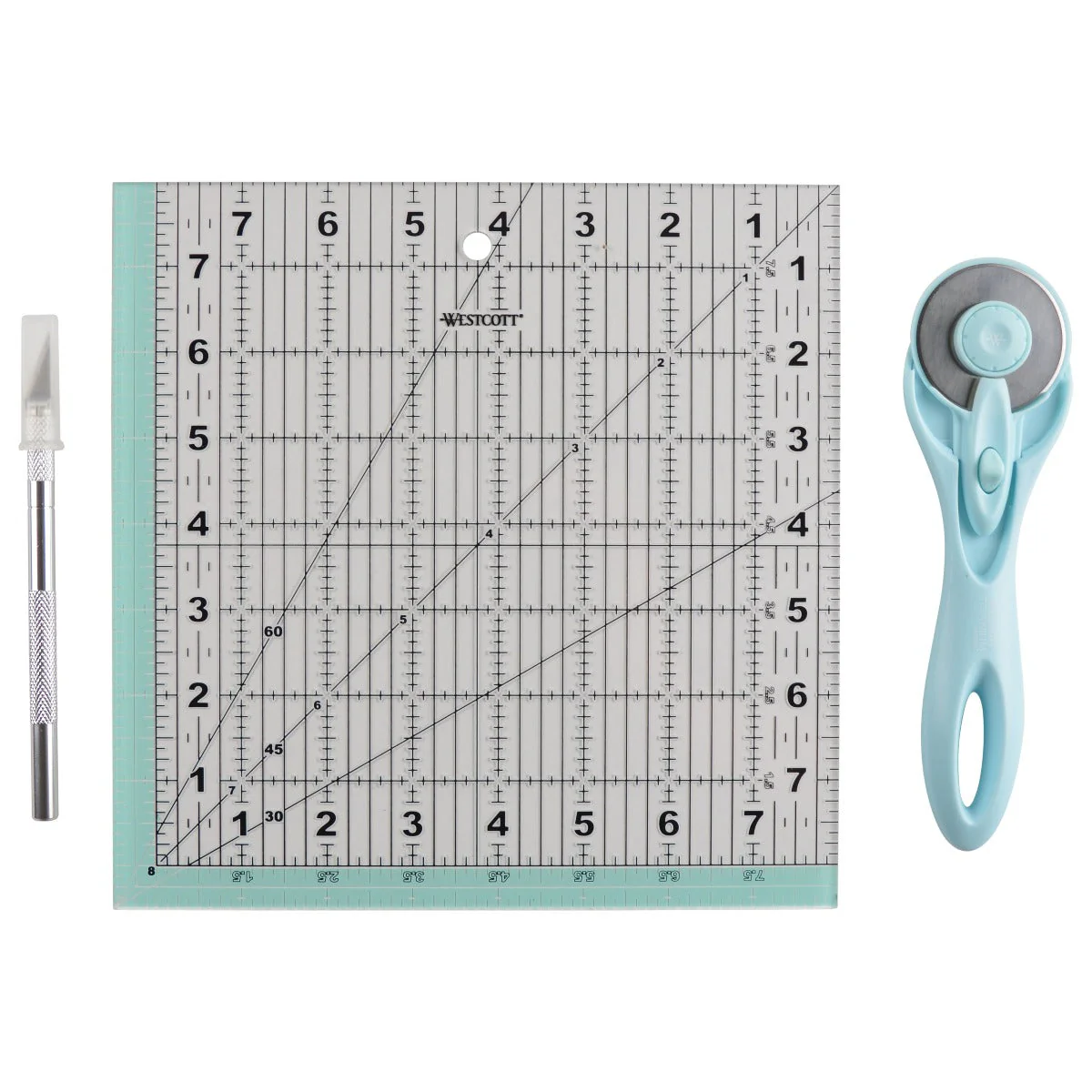 Westcott Acrylic Ruler, Rotary Cutter, Hobby Knife, Blue, 3-Pack (14799-PARENT) - Image 2