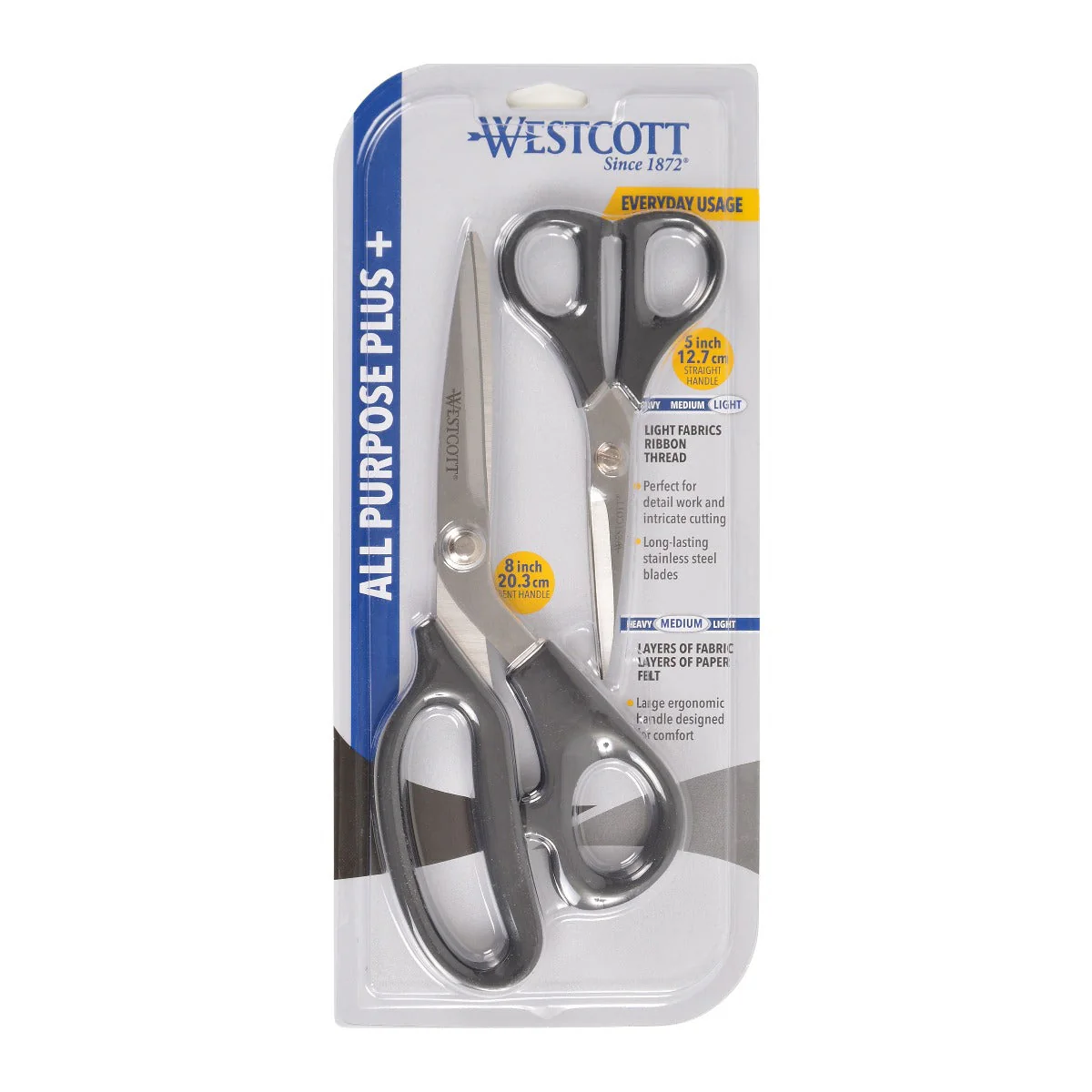 Westcott All Purpose Plus 8", Bent, 5", Straight, Black, 2-Piece - Image 2