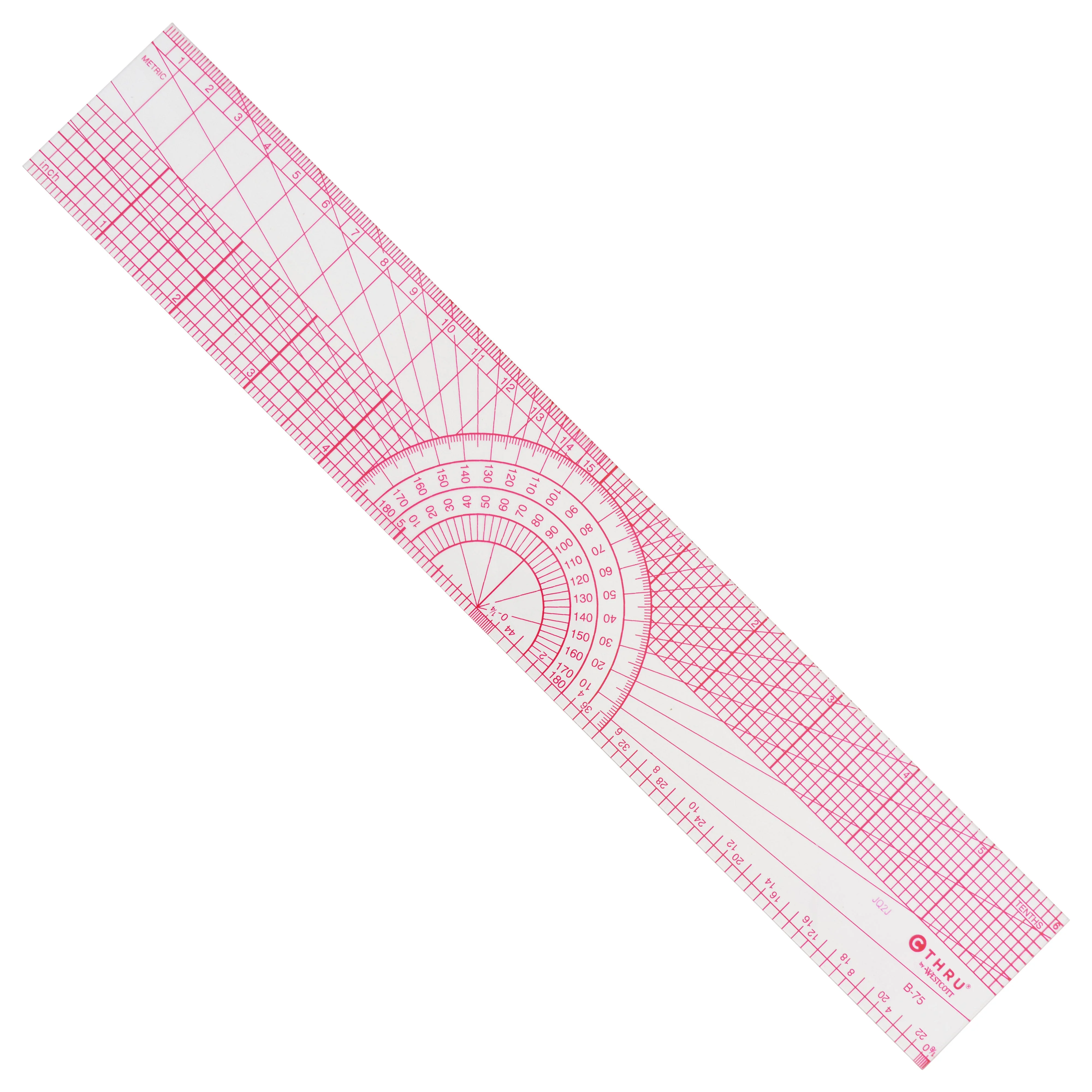 Westcott Beveled Protractor Ruler, 12", Transparent (B-75)
