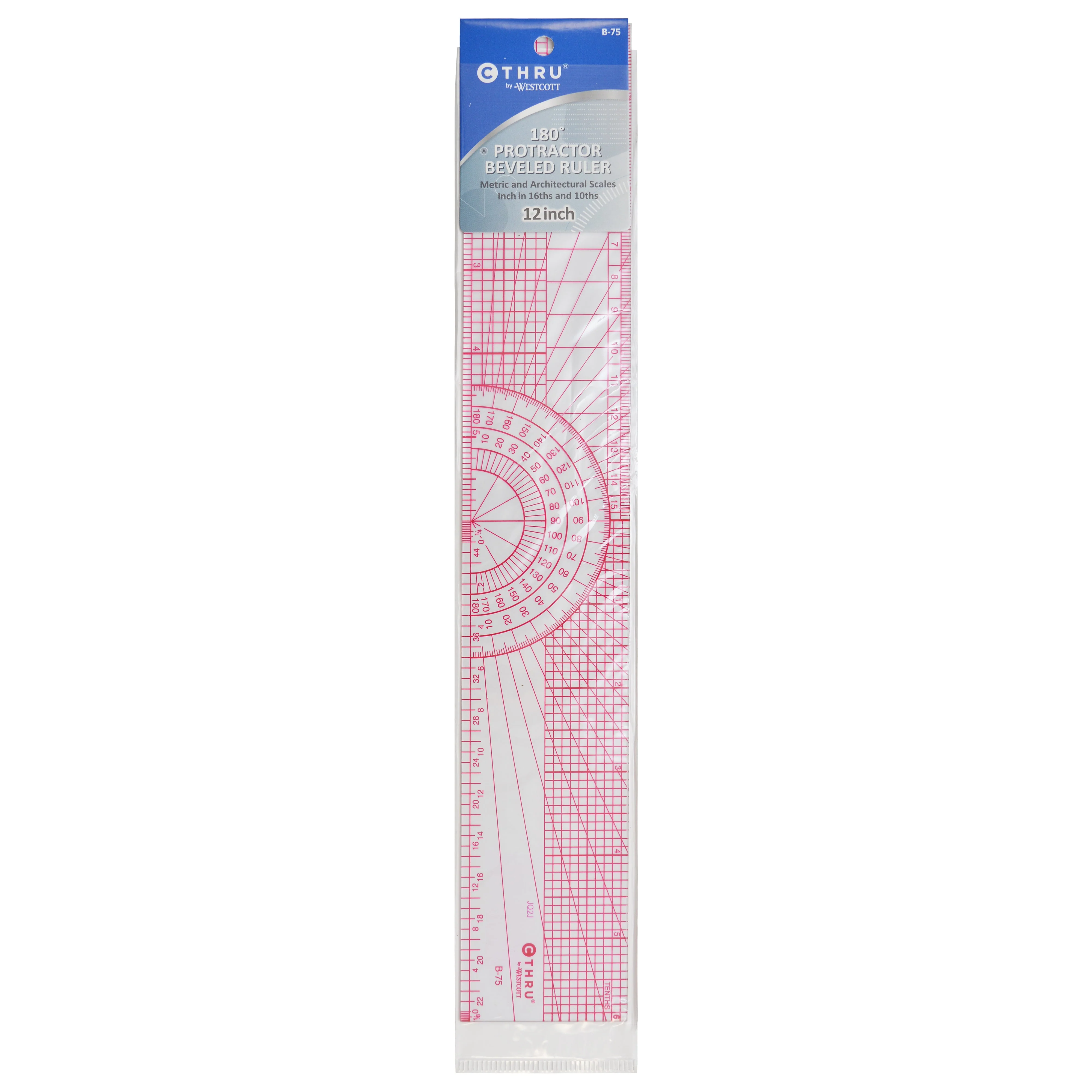 Westcott Beveled Protractor Ruler, 12", Transparent (B-75) - Image 2