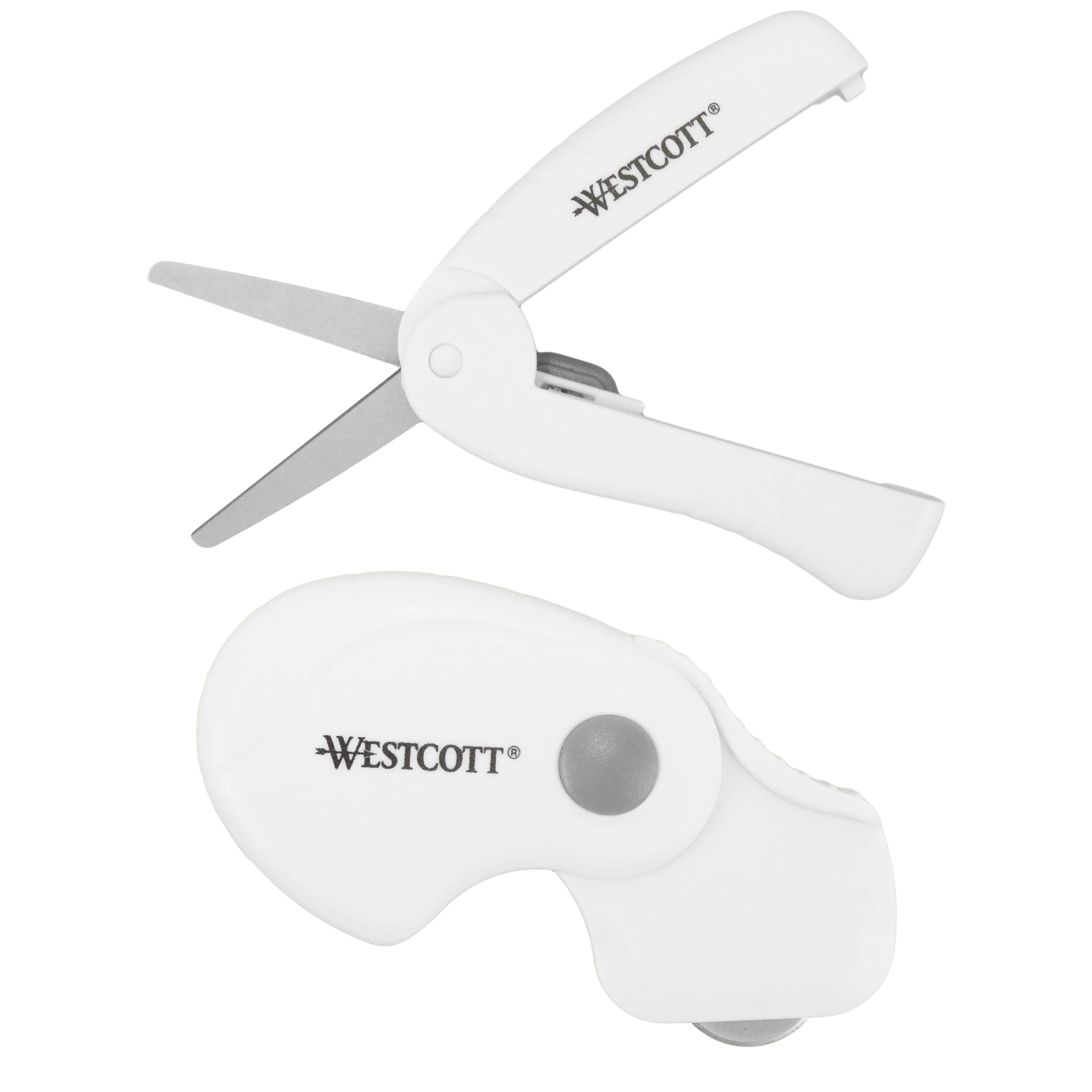 Westcott Folding Scissors and Rotary Cutter, Portable, Titanium Blades and White Handles for Travel, Crafting and Sewing, 2-Piece Set (00733) - Image 2