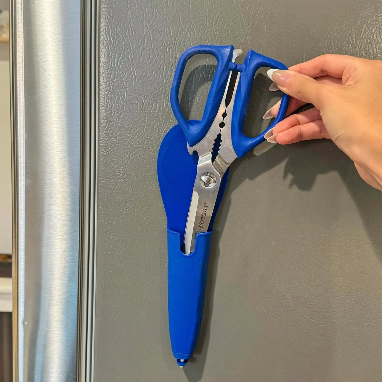 Westcott Kitchen Shear with detachable handles includes Sheath with built in Ceramic Sharpener, Blue (00861) - Image 4