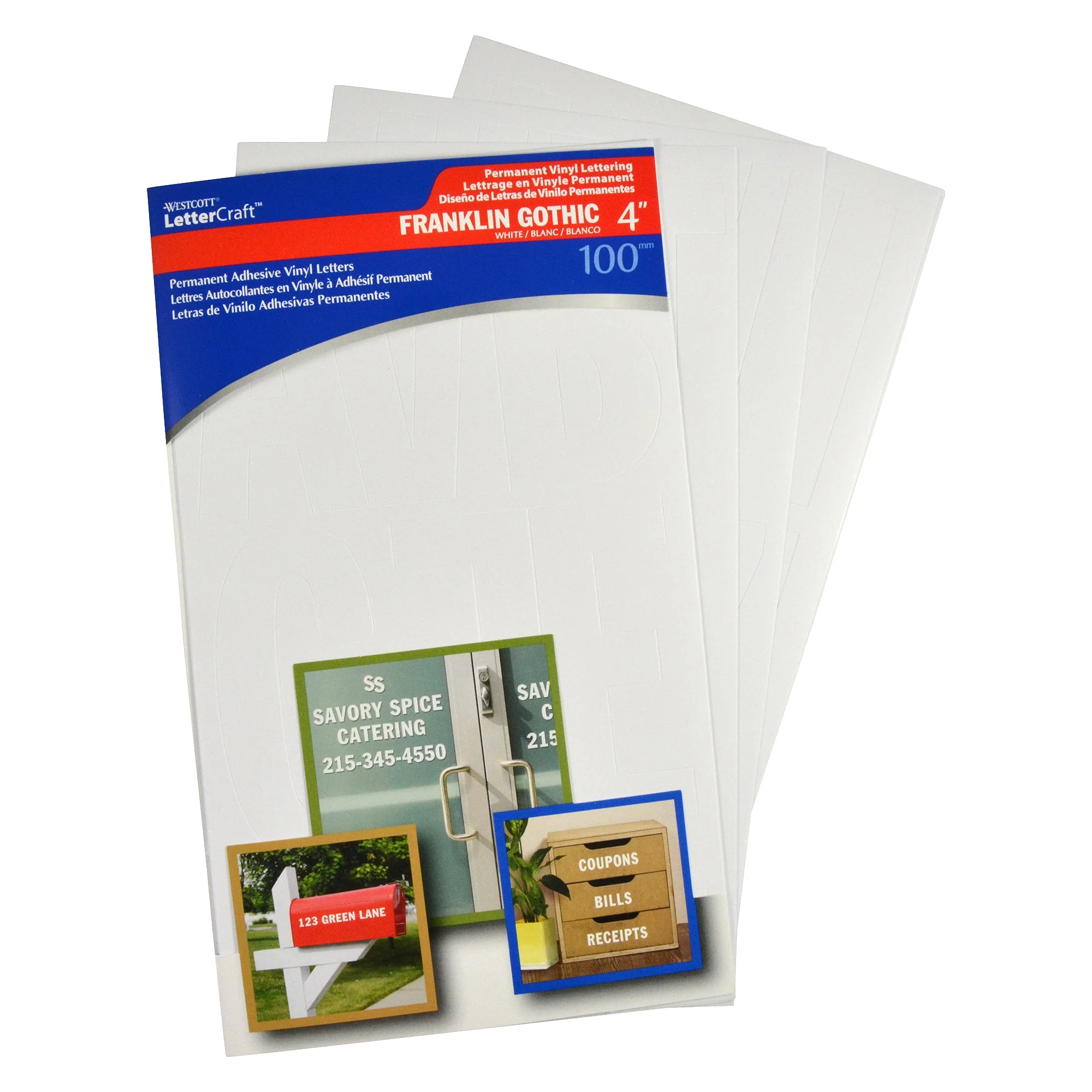 Westcott LetterCraft Permanent Vinyl Lettering Franklin Gothic 4-Inch, White (15864) - Image 3