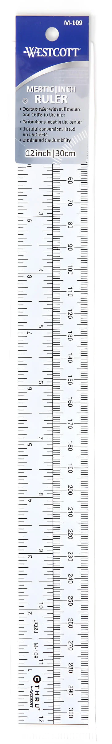 Westcott Metric/Inch Ruler, 30cm, 12", Opaque (M-109) - Image 2