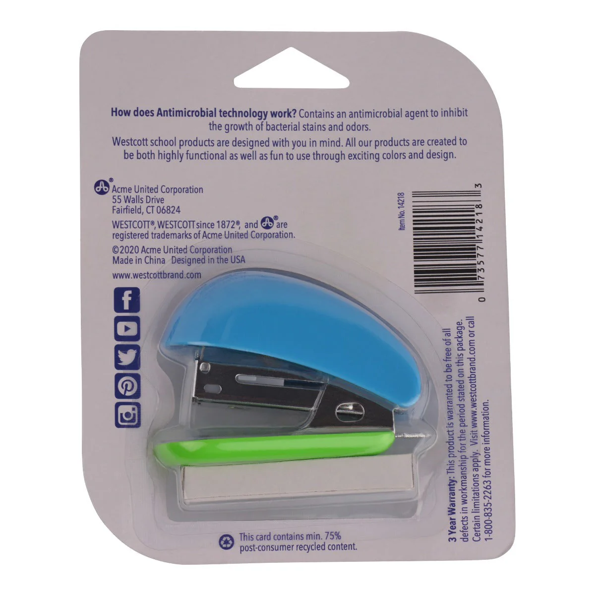 Westcott Mini Anti-Microbial Stapler with Staples, Assorted Colors (14218-PARENT) - Image 7