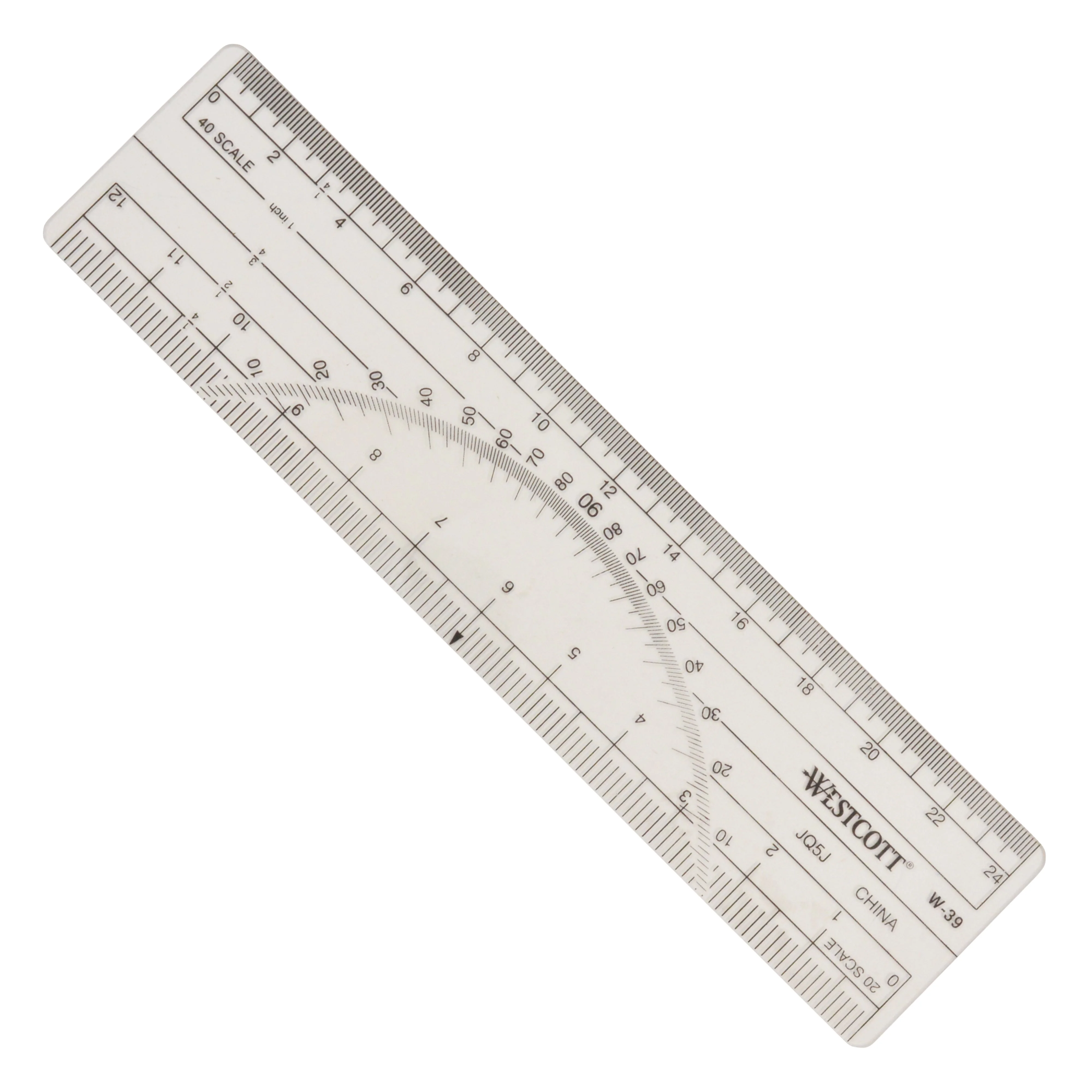 Westcott Protractor Ruler 6", 20ths, 40ths, Transparent (W-39)