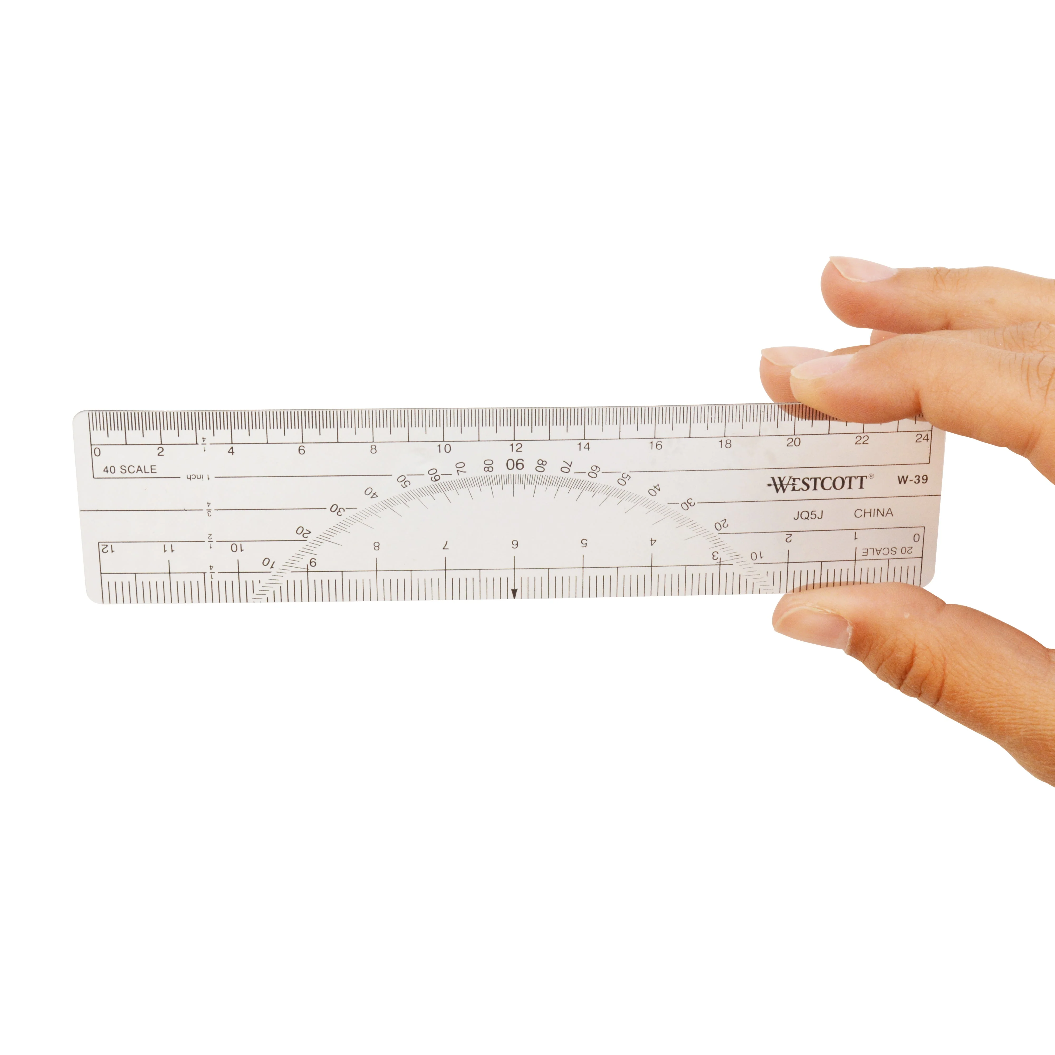 Westcott Protractor Ruler 6", 20ths, 40ths, Transparent (W-39) - Image 2