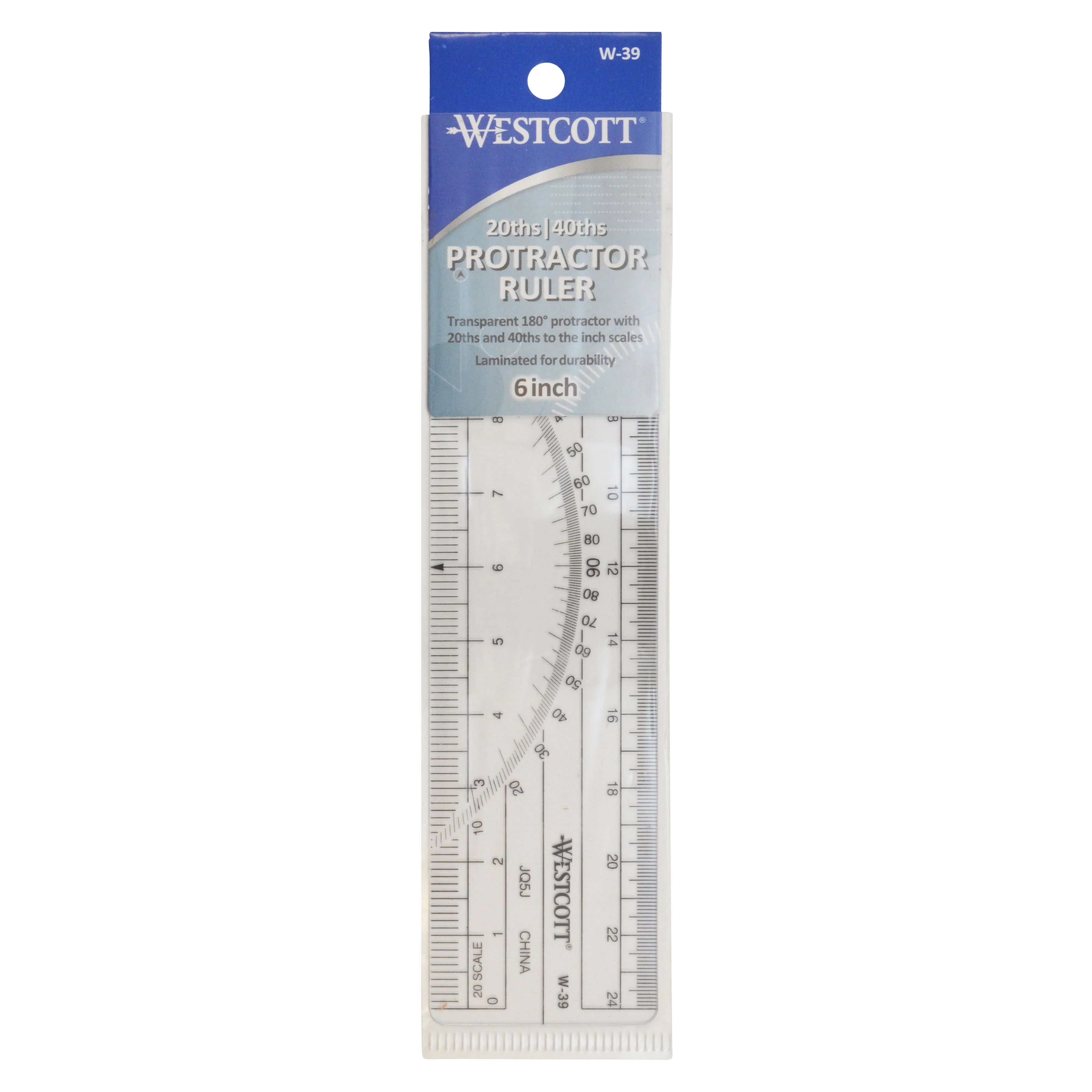 Westcott Protractor Ruler 6", 20ths, 40ths, Transparent (W-39) - Image 3