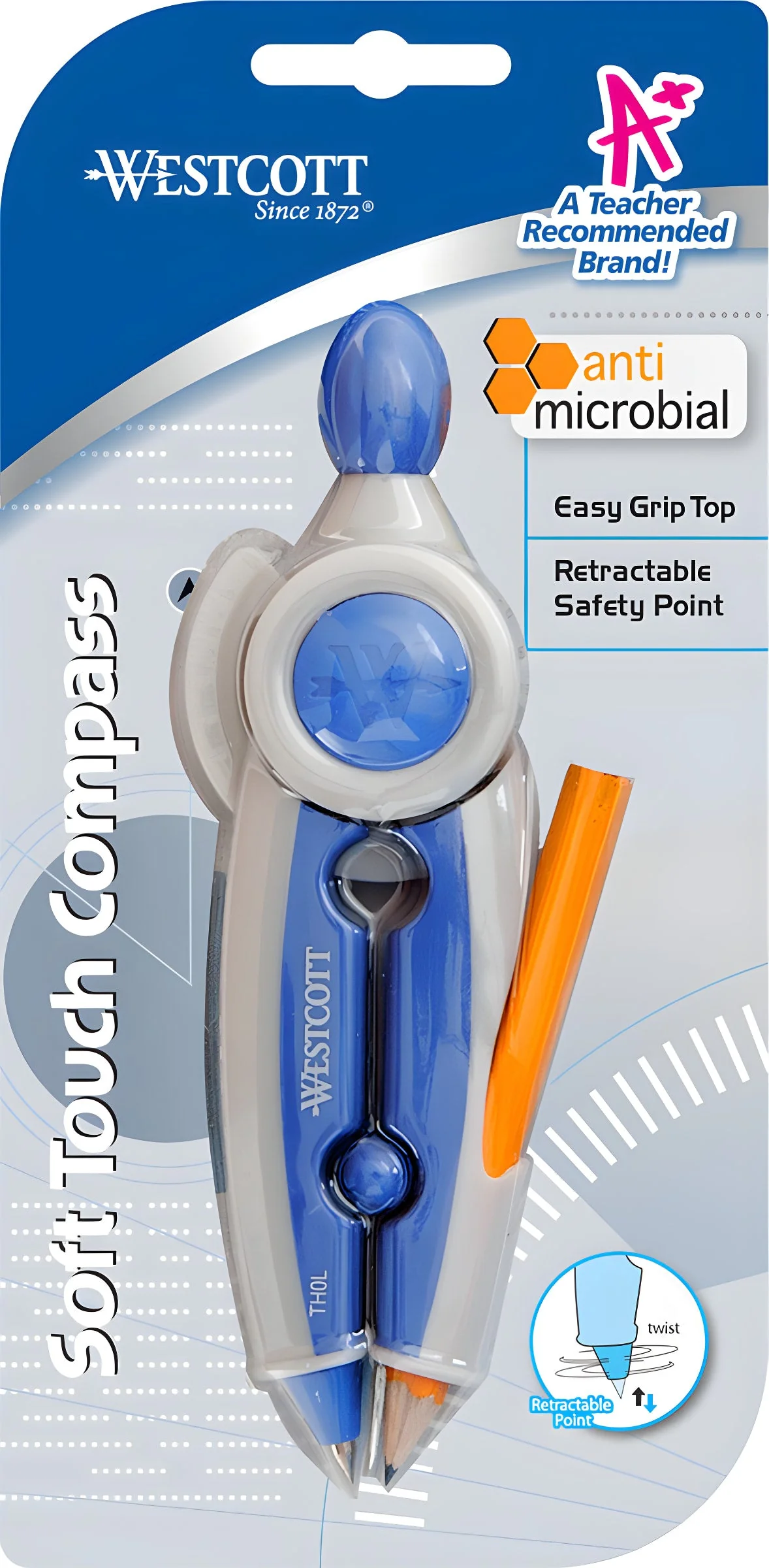 Westcott Student Soft Touch School Compass With Anti-Microbial Protection, Assorted Colors (14377) - Image 3